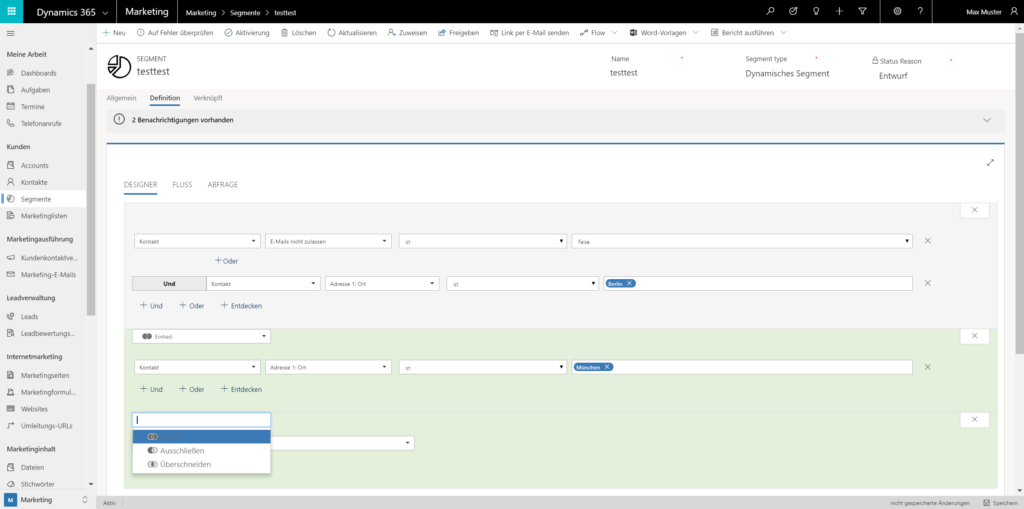 dynamics 365 for marketing segmentierung