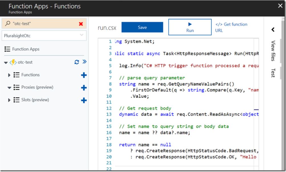 Screenshot Azure Functions